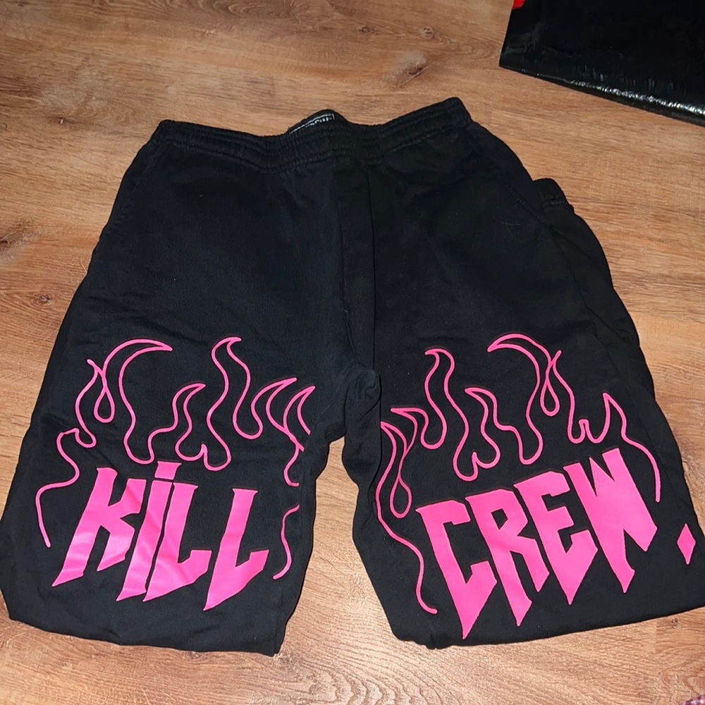 Kill crew sweatpants. Black with pink lettering. Size XS.